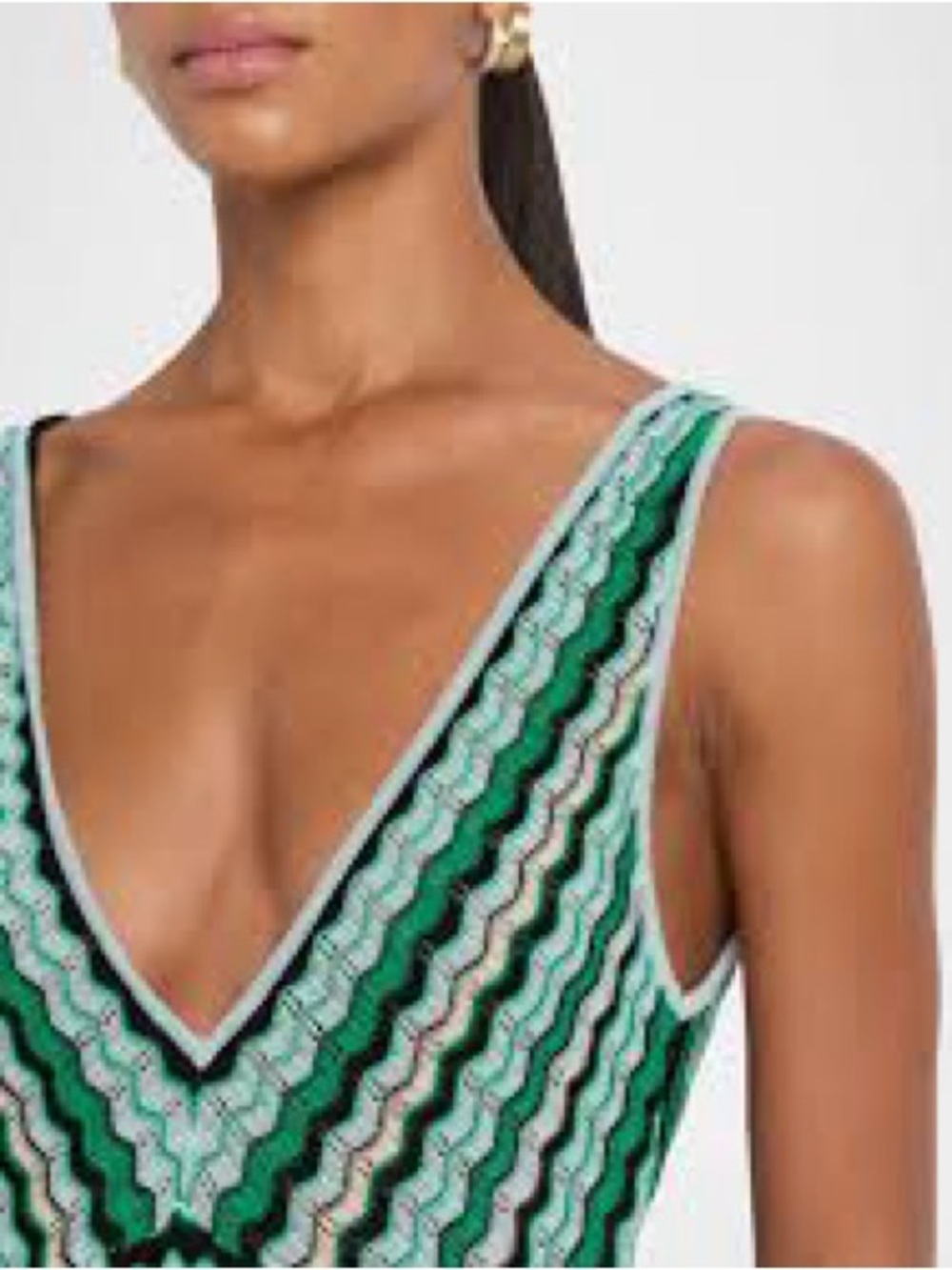 Ramy Brook Green Black Mint Wavy Knit Tank